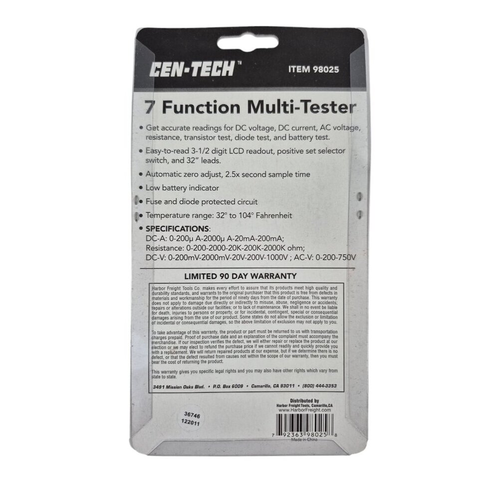 Cen Tech 7 Function Multi Tester Digital Multimeter 98025 NOS LCD Display - Picture 6 of 8